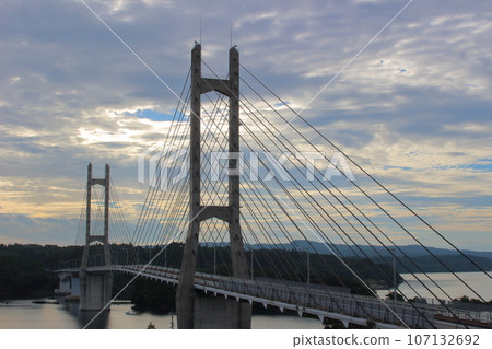 Twin bridges bathed in the morning glow Twin bridges bathed in the morning glow 107132692