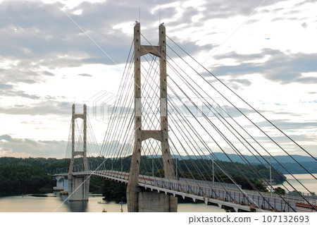 Twin bridges bathed in the morning glow Twin bridges bathed in the morning glow 107132693