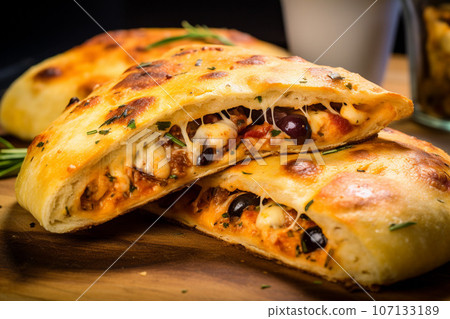 新鮮出爐的餡餅，配料豐富：人工智慧生成的圖像 107133189