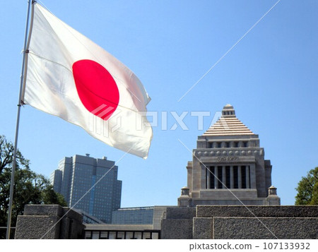 飄揚的日本國旗和國會事堂 107133932