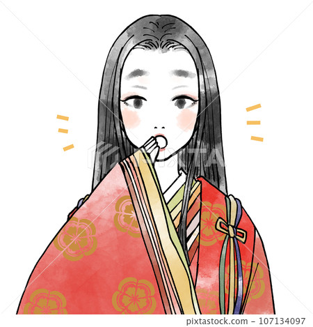 A female aristocrat from the Heian period with a surprised expression 107134097
