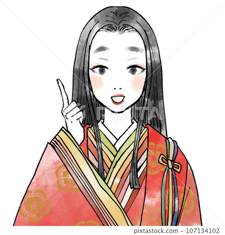 A female aristocrat from the Heian period doing a pointing pose. A female aristocrat from the Heian period doing a pointing pose. 107134102