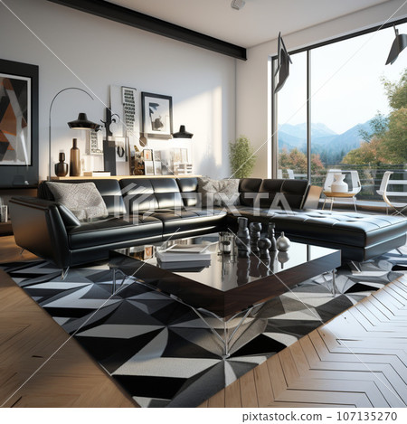 Ultra-modern living room with a sofa design, coffee table, and rug, AI Generated Ultra-modern living room with a sofa design, coffee table, and rug, AI Generated 107135270