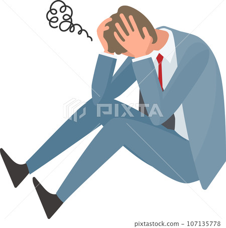 Businessman sitting down and scratching his head Businessman sitting down and scratching his head 107135778