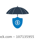 Financial Insurance Icon. With Dollar, Umbrella and Shield Symbols. Editable Flat Vector Illustration. 107135955