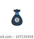 Money Bag Icon. With Fund and Dollar Symbols. Editable Flat Vector Illustration. 107135958