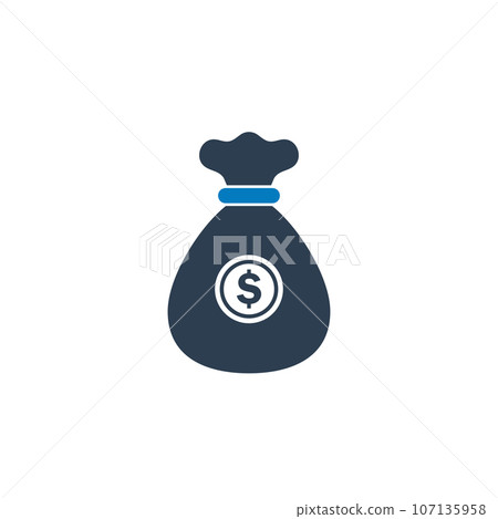 Money Bag Icon. With Fund and Dollar Symbols. Editable Flat Vector Illustration. 107135958