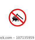 Stop Deforestation Icon. With Ben, Axe and Tree Root Symbols. Editable Flat Vector Illustration. 107135959