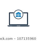 Online Banking Icon. With Bank and Laptop Symbols. Editable Flat Vector Illustration. 107135960