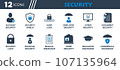Security Icon Set. Collection of User Lock, Shield, Employee, Cyber, Financial, Education, Home, Account Safety, Medical Insurance and More Icons. Editable Flat Vector Illustration. 107135964