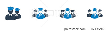 Graduate Student Team Icon Set. Editable Flat Vector Illustration. 107135968
