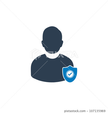 Account Security Icon. With Man and Shield Symbols. Editable Flat Vector Illustration. 107135969