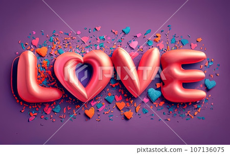 Love text with red heart 107136075