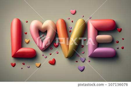 Love text with red heart 107136076