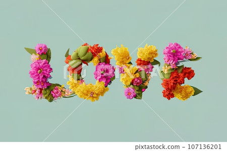 Love text with flowers  107136201