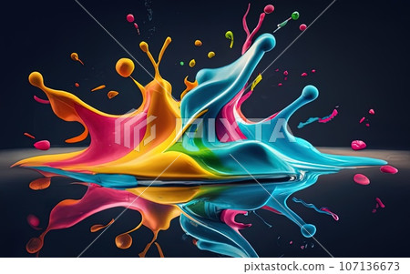 Colorful paint splashing on black background Colorful paint splashing on black background 107136673