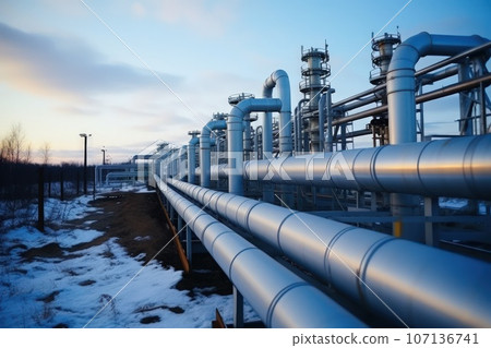 Part of a large pipeline at a gas distribution terminal. Part of a large pipeline at a gas distribution terminal. 107136741