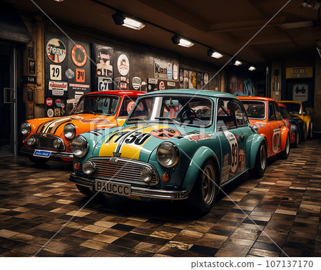 A lineup of ultra-fast classic mini racing cars 107137170