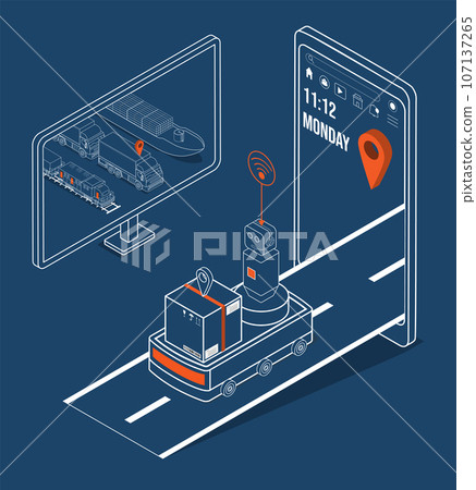 3D isometric Global logistics network concept with Transportation operation service, Supply Chain Management - SCM, Company Logistics Processes. Vector illustration EPS 10 107137265