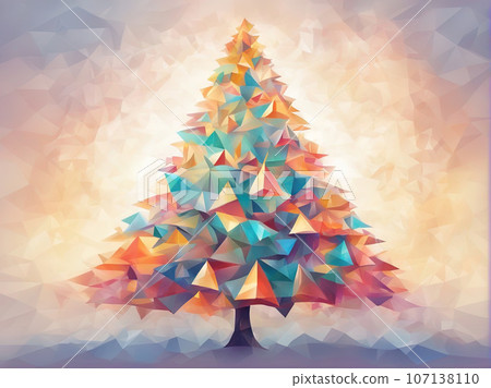 Christmas tree made of many small triangles in white background 107138110