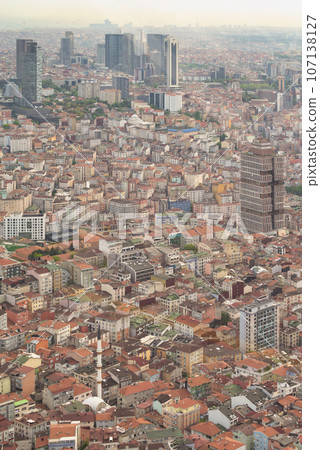 Aerial view of a densely populated Istanbul, Turkey. Photo taken from the Observation Deck of Istanbul Sapphire building 107138127