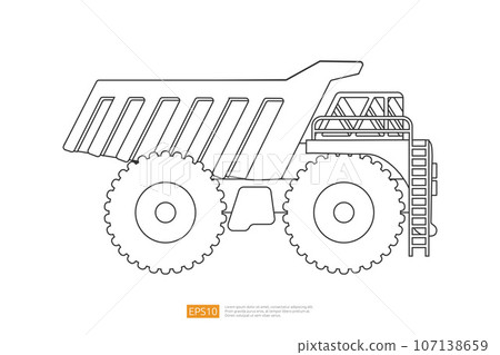 mining dump truck tipper vector illustration on white background. Isolated big heavy machinery equipment vehicle. flat cartoon construction and mining car icon. Line Coloring Page Book for Kids mining dump truck tipper vector illustration on white background. Isolated big heavy machinery equipment vehicle. flat cartoon construction and mining car icon. Line Coloring Page Book for Kids 107138659