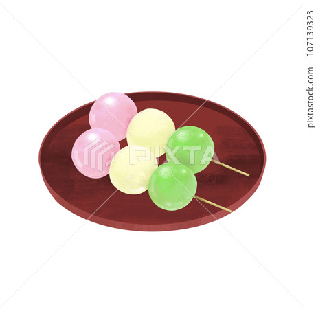 Illustration of Japanese sweets, three-colored dango Illustration of Japanese sweets, three-colored dango 107139323