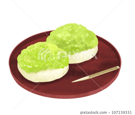 Japanese sweets illustration Zunda mochi Japanese sweets illustration Zunda mochi 107139331