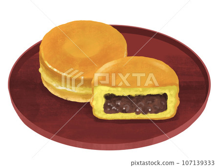 Illustration of Japanese sweets, large-sized grill, Imagawayaki, conveyor belt grill 107139333