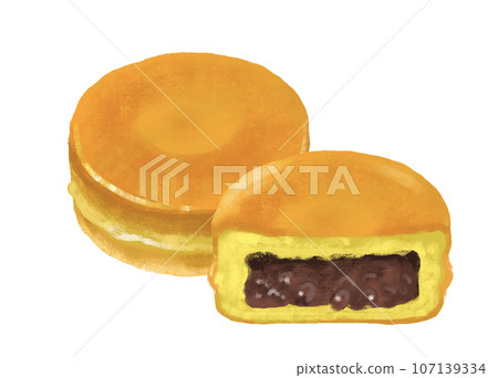 Illustration of Japanese sweets, large-sized grill, Imagawayaki, conveyor belt grill 107139334