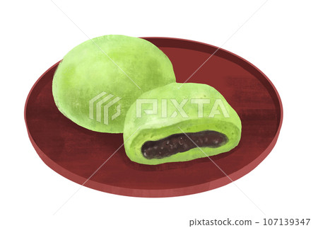 Japanese sweets illustration mugwort mochi 107139347