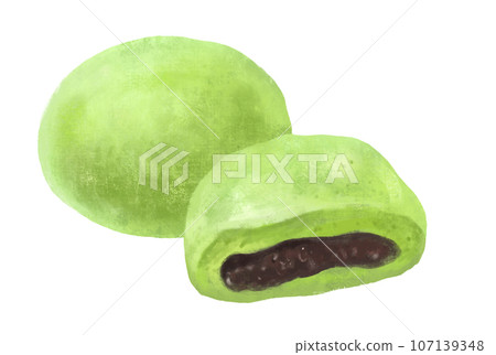Japanese sweets illustration mugwort mochi 107139348
