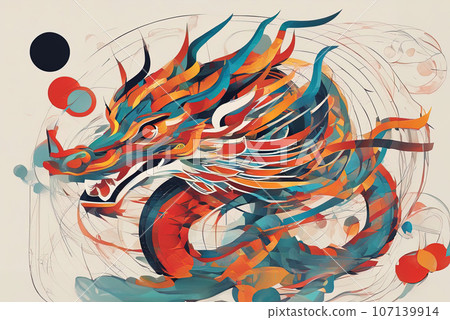 abstract painting of a japanese dragon abstract painting of a japanese dragon 107139914