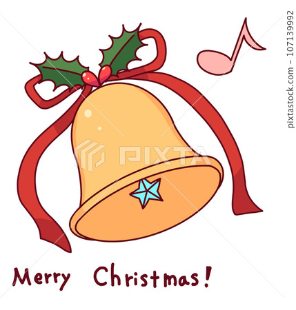 Illustration of a Christmas bell with musical notes and ribbons (with text) Illustration of a Christmas bell with musical notes and ribbons (with text) 107139992