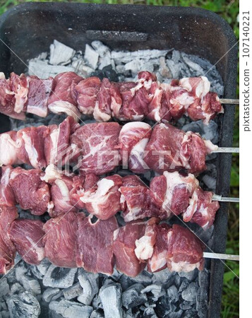 barbecue grill in the park, top view 107140221