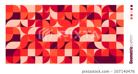 Geometric trendy pattern, Bauhaus style. Modern colorful background with simple elements. Retro texture with basic geometric shapes. Print design, minimalist poster cover. Vector illustration 107140476