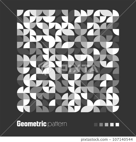 Geometric trendy pattern, Bauhaus style. Modern background with simple elements. Retro texture with basic geometric shapes. Print design, minimalist poster cover. Vector illustration 107140544