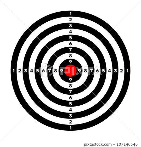 Shooting range paper target with divisions, marks and numbers. Archery, gun shooting practise and training, sport competition and hunting. Bullseye and aim. Vector illustration 107140546