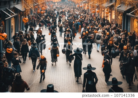 People with Halloween costume festival. thanksgiving. Generative AI 107141336