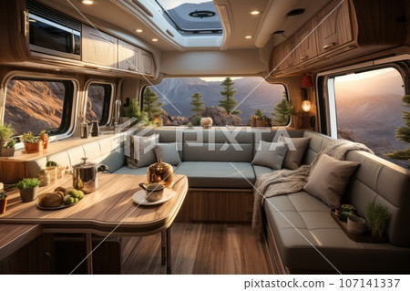 Luxury interior motor house with comfortable furniture. Generative AI 107141337