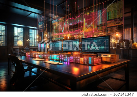 Financial stock market on screen. strategy analysis or trade concept. Generative AI 107141347