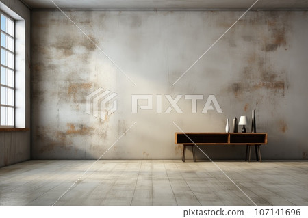 Empty room and wall and wooden floor with interesting with glare from the window. Interior background for the presentation. Generative AI 107141696
