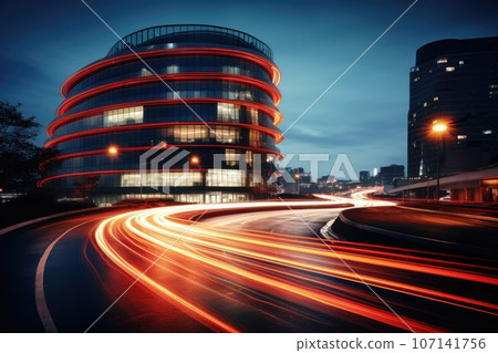 Abstract night cityscape background. Smart city, ai and digital transformation concept. Double exposure Abstract night cityscape background. Smart city, ai and digital transformation concept. Double exposure 107141756