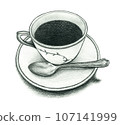 Coffee and silver spoon Illustration drawn in pencil 107141999