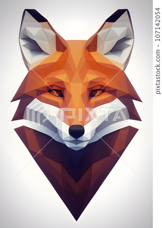 fox head logo in a simple vector style with low poly color shading and simple geometric 107142054