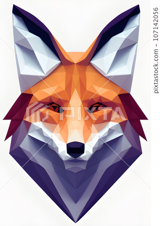 fox head logo in a simple vector style with low poly color shading and simple geometric 107142056