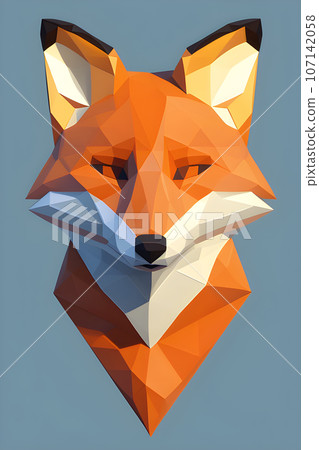 fox head logo in a simple vector style with low poly color shading and simple geometric 107142058