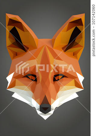 fox head logo in a simple vector style with low poly color shading and simple geometric 107142060