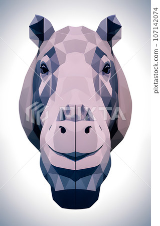 hippopotamus head logo in a simple vector style with low poly color shading 107142074