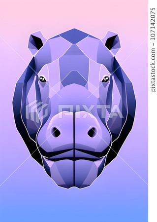hippopotamus head logo in a simple vector style with low poly color shading 107142075